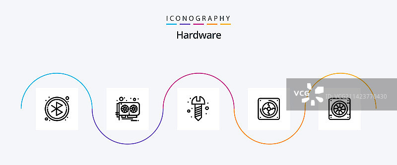 包含空气冷却器的硬件线性图标包图片素材