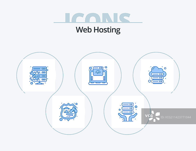 Web托管蓝色图标包5个，互联网图标设计图片素材
