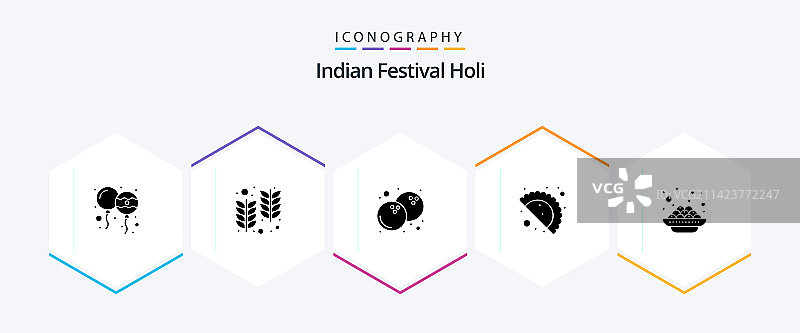 洒红节25个字形图标包，包含印度vadas图片素材