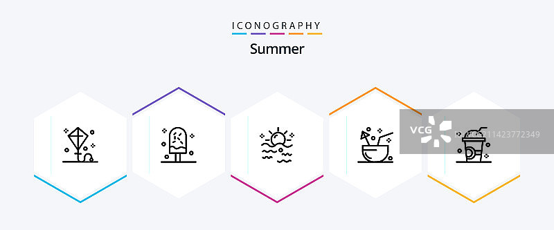 包含水果椰子的25个夏季线性图标图片素材