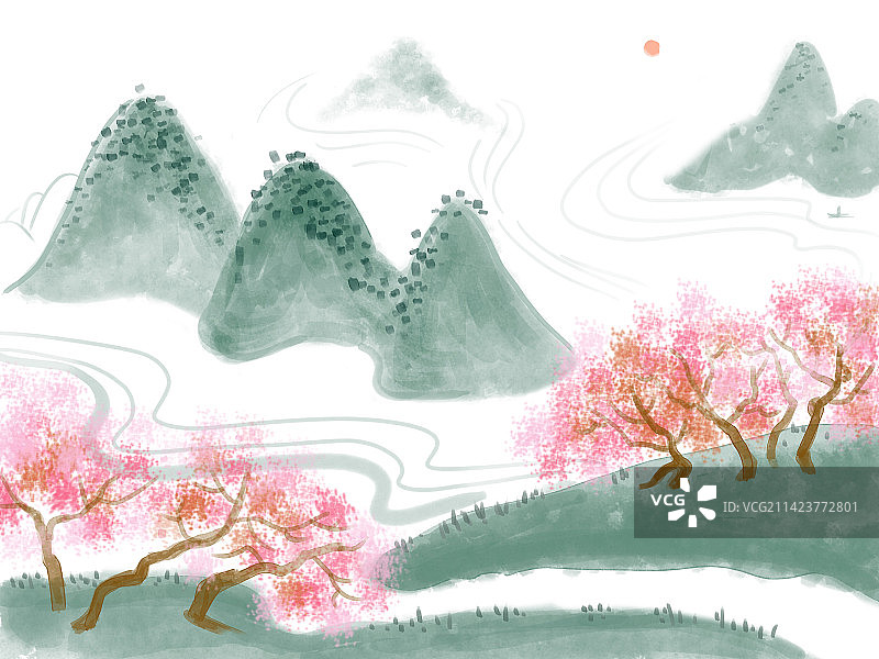 清明风景山水插画2图片素材