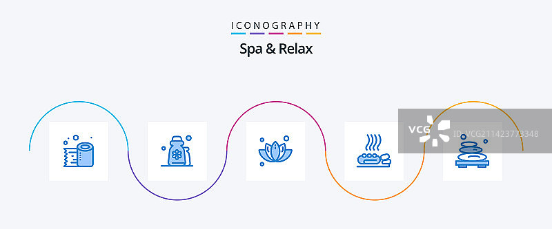 SPA和放松蓝色5图标包，包括SPA热图片素材