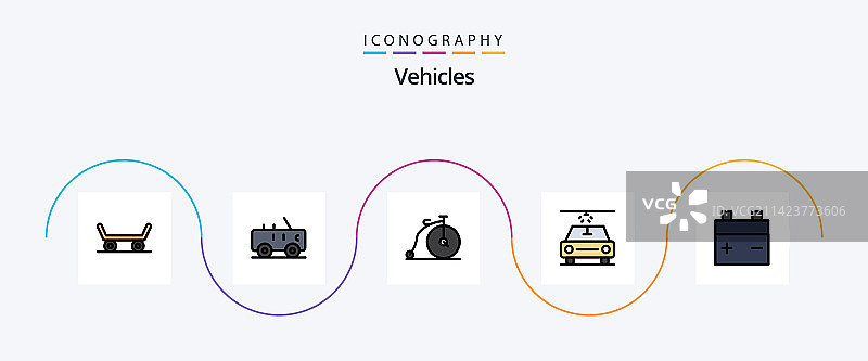 交通工具线性填充扁平风格图标合集图片素材