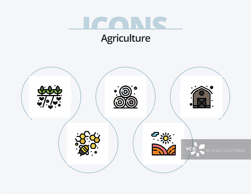 农业线性填充图标包5个图标设计图片素材