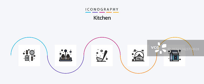 厨房线性填充扁平5图标包图片素材