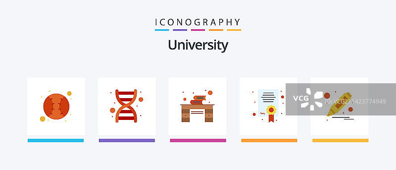 大学扁平风格五图标包，包含马克笔和桌子图片素材