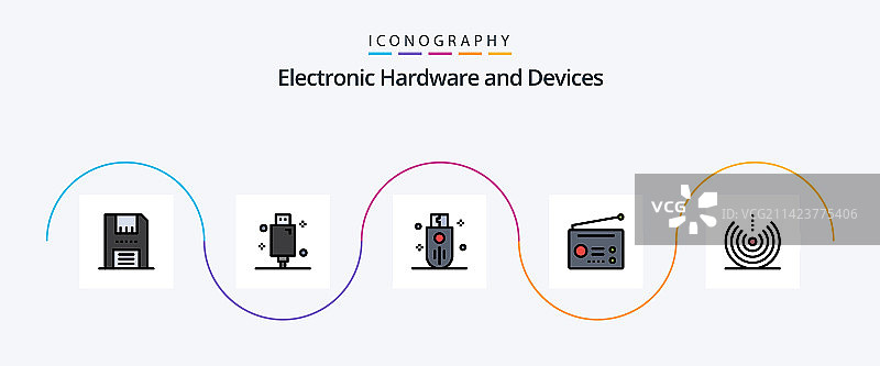设备线条填充扁平风格5图标包图片素材
