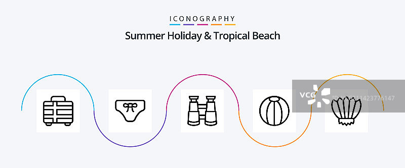 包含脚蹼玩具的海滩线性图标图片素材