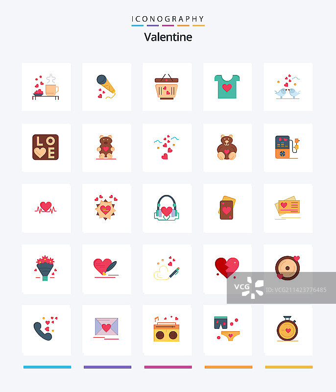 创意情人节扁平图标包（25个，如日期）图片素材