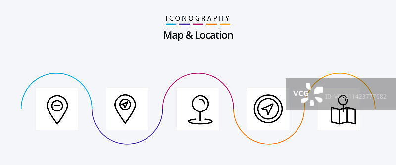 地图与定位线条5个图标包图片素材