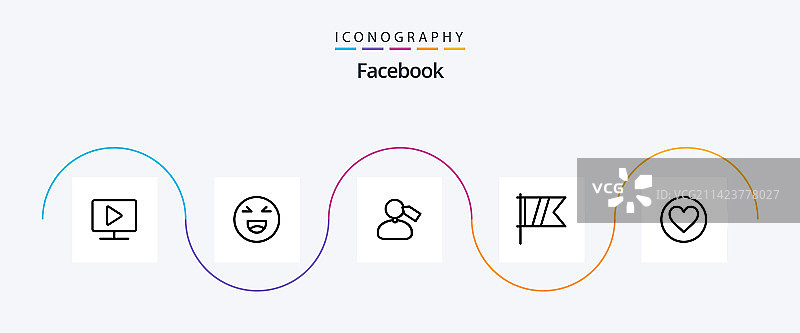 包含红旗爱心的Facebook线性5图标包图片素材