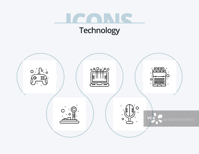 技术线条图标包（5个手绘图标）图片素材