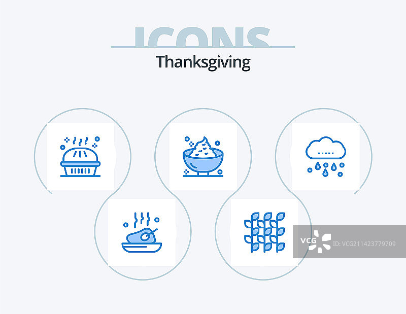 感恩节蓝色图标包5个图标设计图片素材