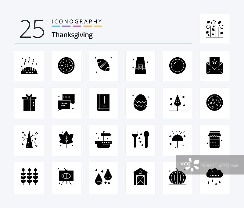 感恩节25个实体字形图标包图片素材