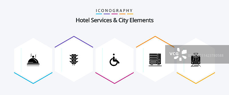 酒店服务和城市元素25字形图标图片素材