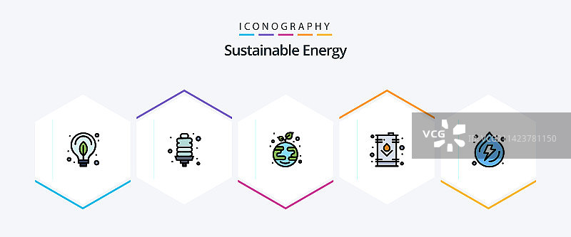 可持续能源25个填充线条图标包图片素材