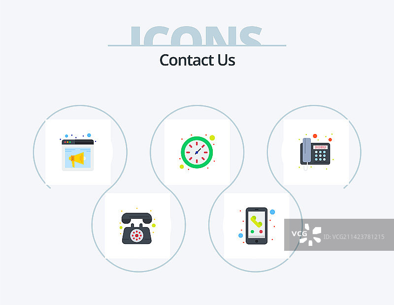 联系我们扁平图标包，5个图标设计，电话图片素材