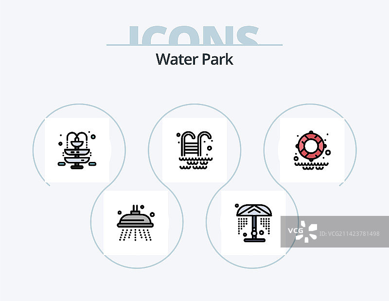 水上乐园线性填充图标设计套装图片素材