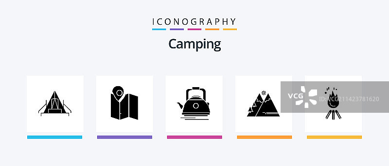 包含自然盆栽的露营图标包图片素材