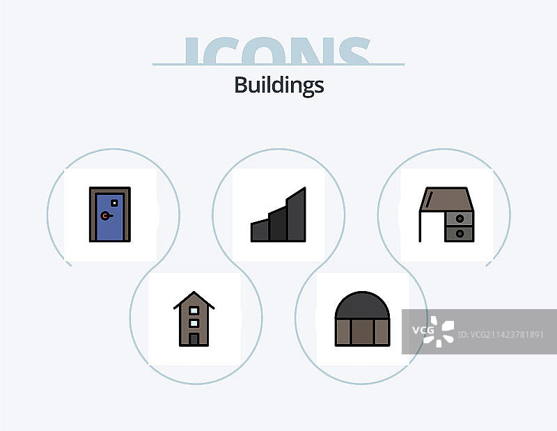 建筑物线条填充图标包设计图片素材
