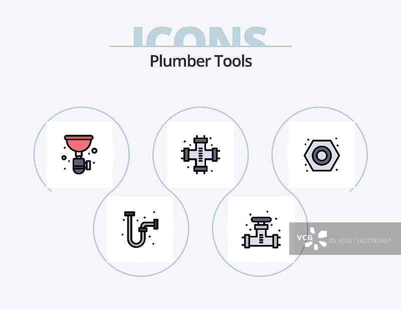 水管工线性填充图标包（5个图标）图片素材