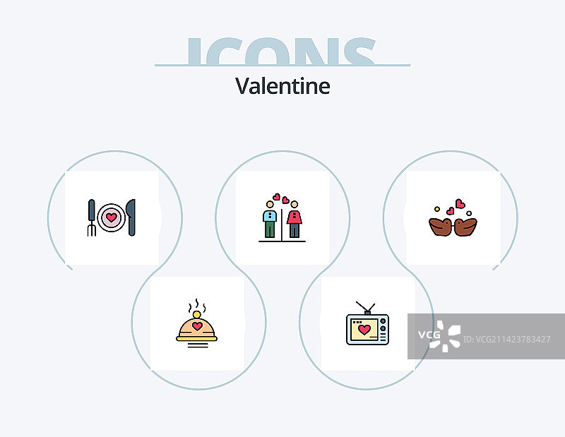 情人节线性填充图标包5个图标设计图片素材