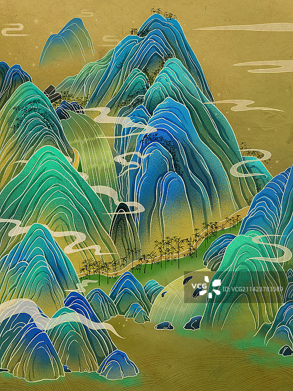 中国古代千里江山局部线稿传统国风白描插画图片素材
