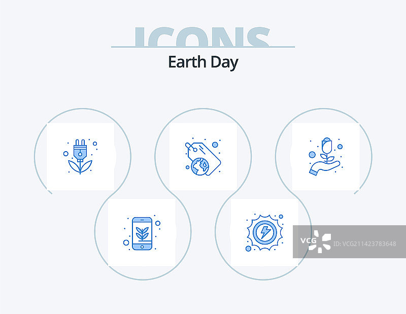 世界地球日蓝色图标包，5个标签图标设计图片素材