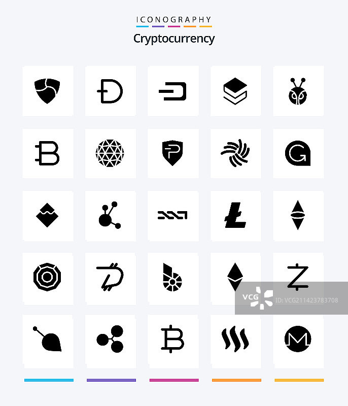 创意加密货币25个字形黑色图标图片素材
