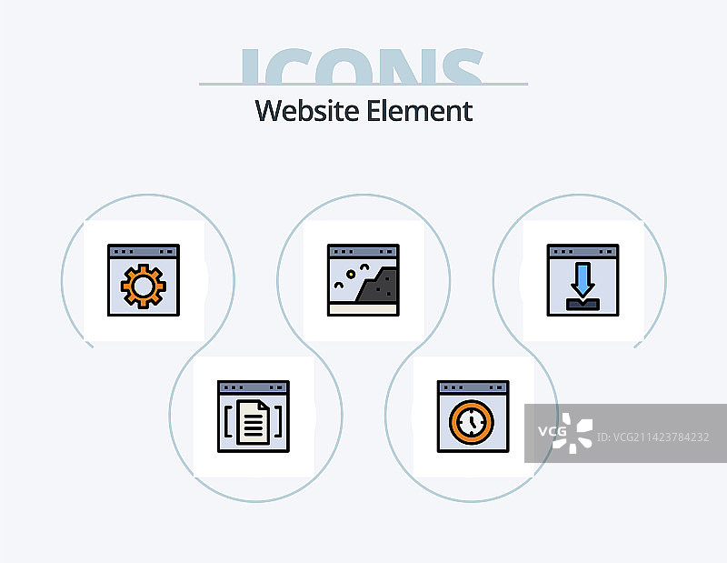 网站元素线性填充图标包5个图标图片素材