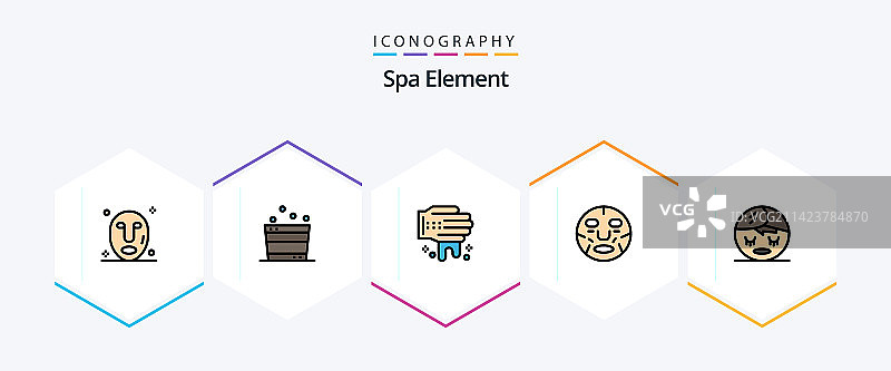 水疗元素25个填充线条图标图片素材