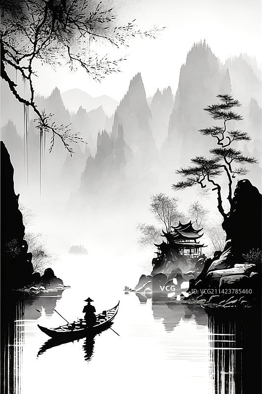 中国水墨画·在水一方图片素材