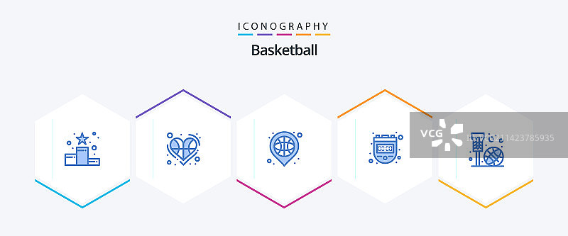 包含计时器的25个蓝色篮球图标包图片素材