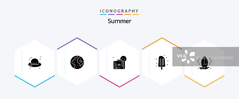 包含船只等夏季元素字形图标包图片素材