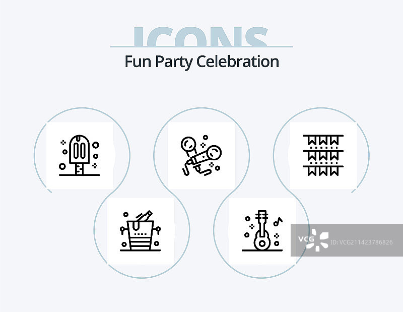 派对线性图标套装：含蜡烛、礼物、DJ、鸡尾酒、冰淇淋、邀请函等细线图标，适用于报告、演示、图表和网页设计图片素材