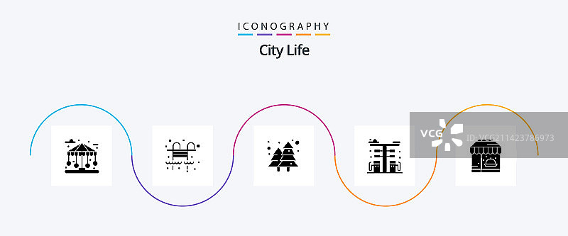 城市生活符号5图标包，包括生活泵图片素材