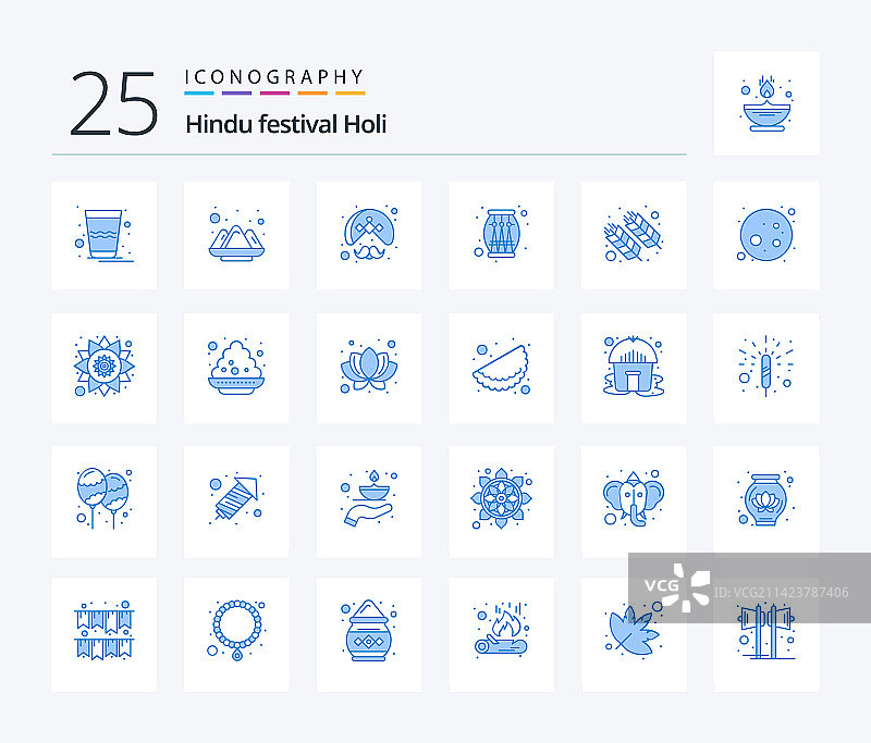 包含食物的蓝色洒红节图标包图片素材