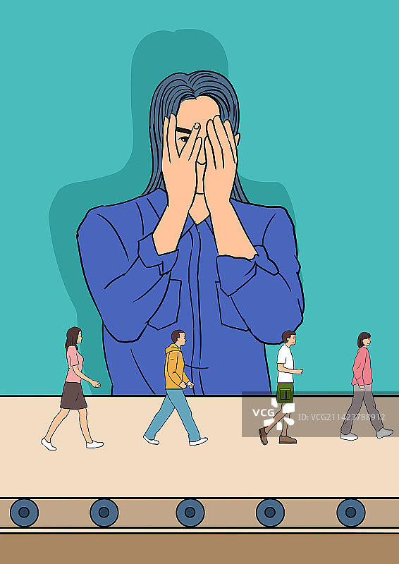 年轻人身体心理健康逃避型回避型人格精神压力漠视插画图片素材