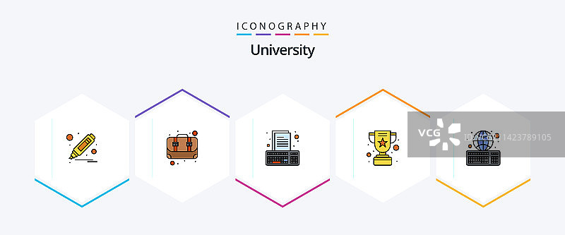 大学25个填充线条图标包，包括图片素材
