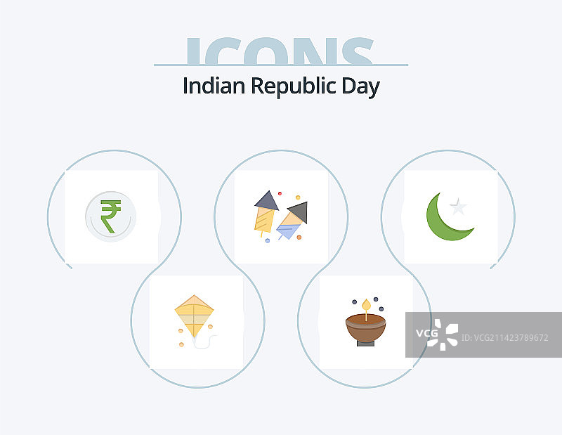 印度共和国日扁平图标包5个图标设计图片素材