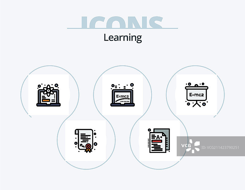 线性填充学习图标包5个图标设计图片素材
