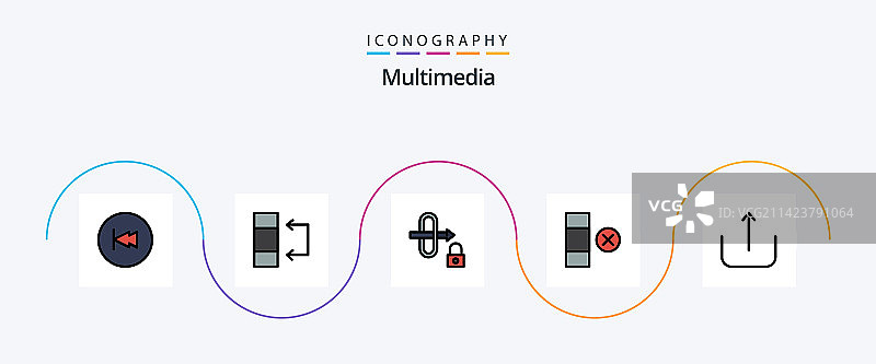 包含的多媒体线性填充扁平风格5图标包图片素材