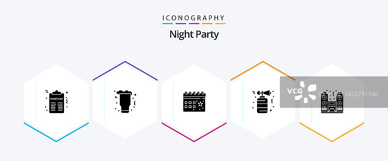 包含派对的25个夜间派对图标图片素材