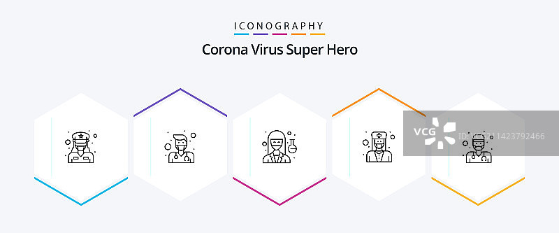 新冠病毒超级英雄25线条图标包图片素材