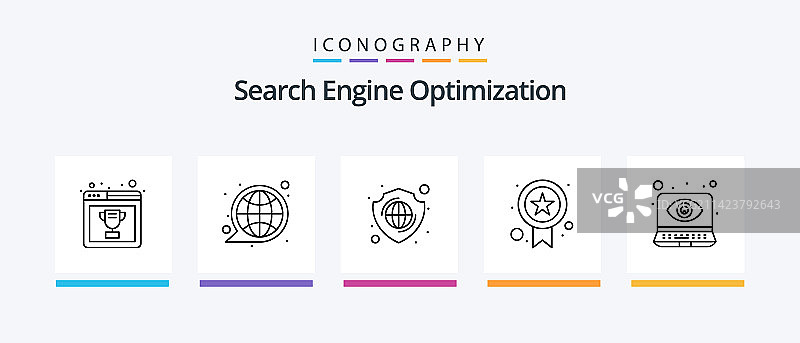SEO线条包含笔记本电脑的5个图标包图片素材