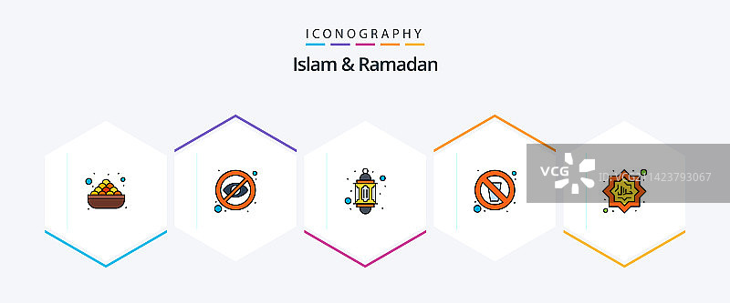 伊斯兰教与斋月25个填充线条图标包图片素材