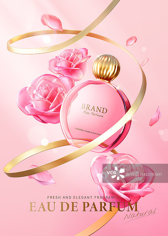 粉红玻璃玫瑰装饰 浪漫玫瑰香水广告图片素材