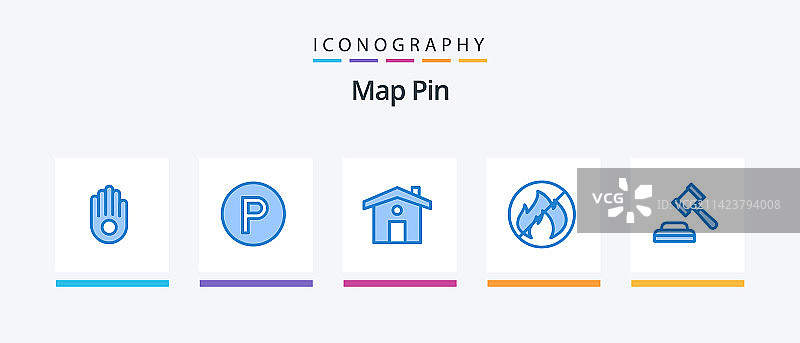 蓝色地图图钉5图标包，包括旅行法律图片素材