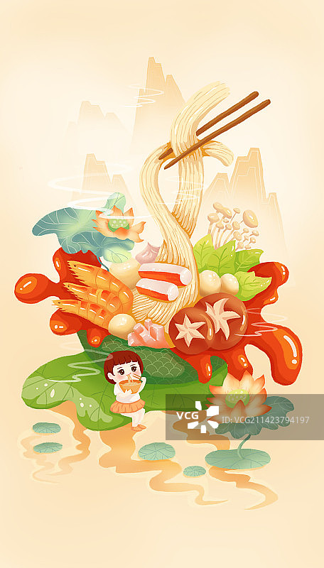 火锅、麻辣烫、美食插画图片素材