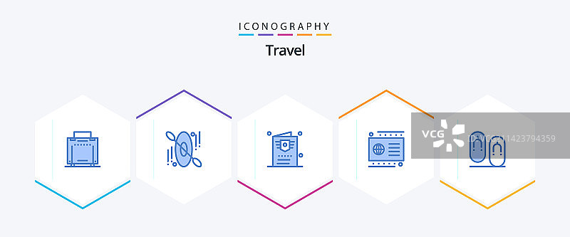 25个蓝色旅行图标包，含旅行人字拖图片素材